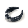 High Quality Women Knit Headband Black and White Tie Dye Knotted Headband